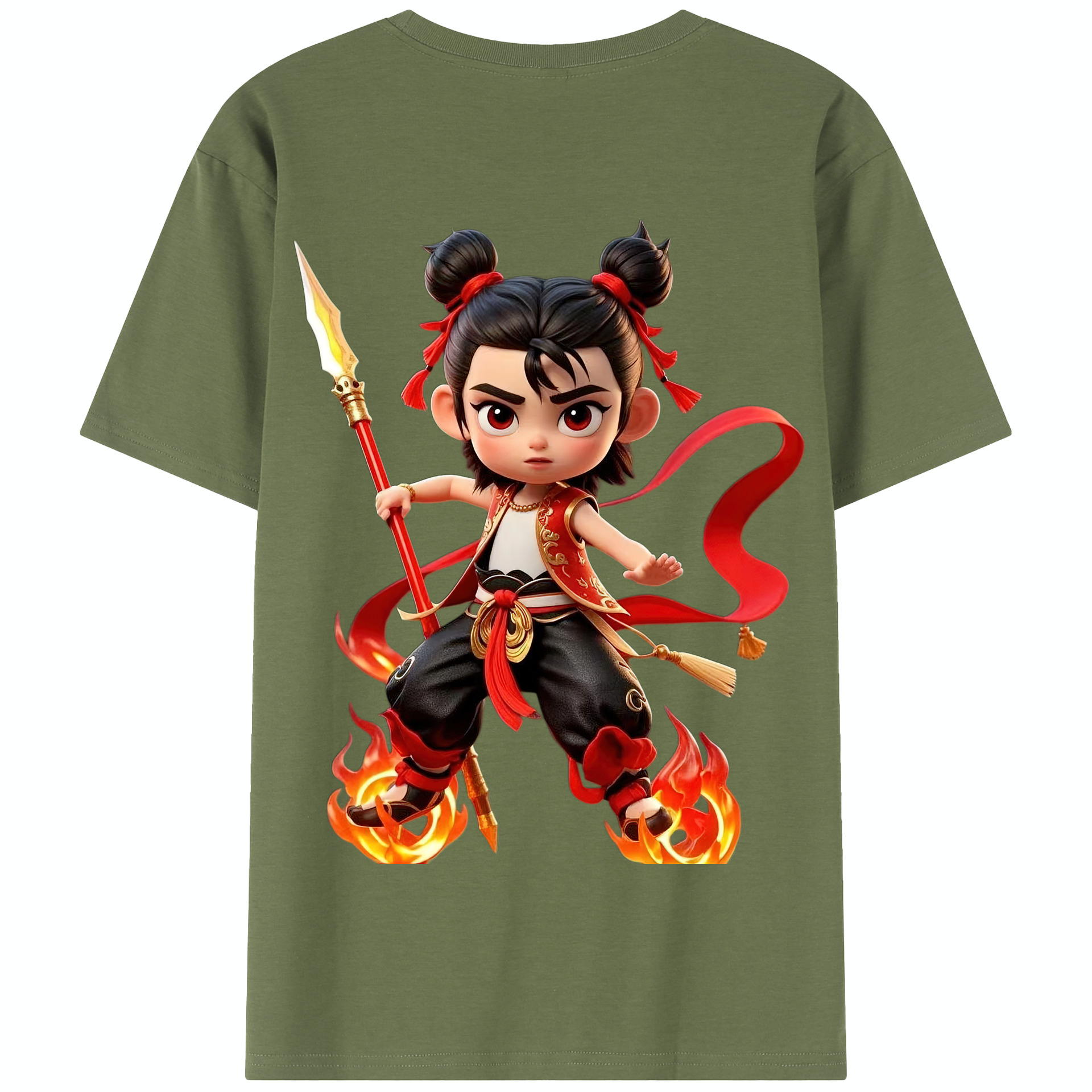 （画像用） Ne Zha 2 ナタ 魔童の大暴れ 綿100％半袖Tシャツ（背面プリント）